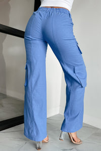 Keep On Hoping Linen Cargo Pants (Blue) - NanaMacs