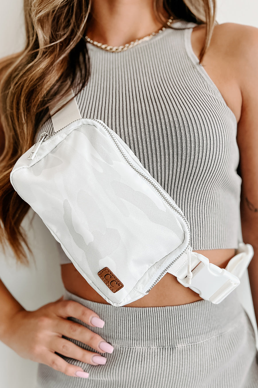 Life's Adventures Camo Print Belt Bag (White) - NanaMacs