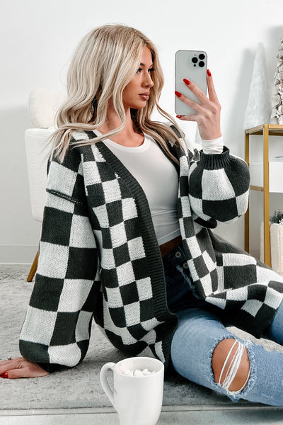 Skating The Issue Checker Cardigan (Charcoal) - NanaMacs