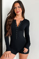 Nurturing My Soul Button Front Long Sleeve Romper (Black) - NanaMacs