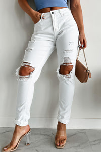 Sylvie High Rise Distressed Boyfriend Jeans (White) - NanaMacs