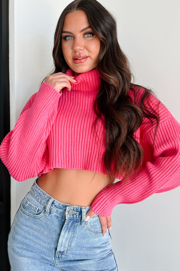 Pamela Turtleneck Crop Sweater (Super Pink) - NanaMacs