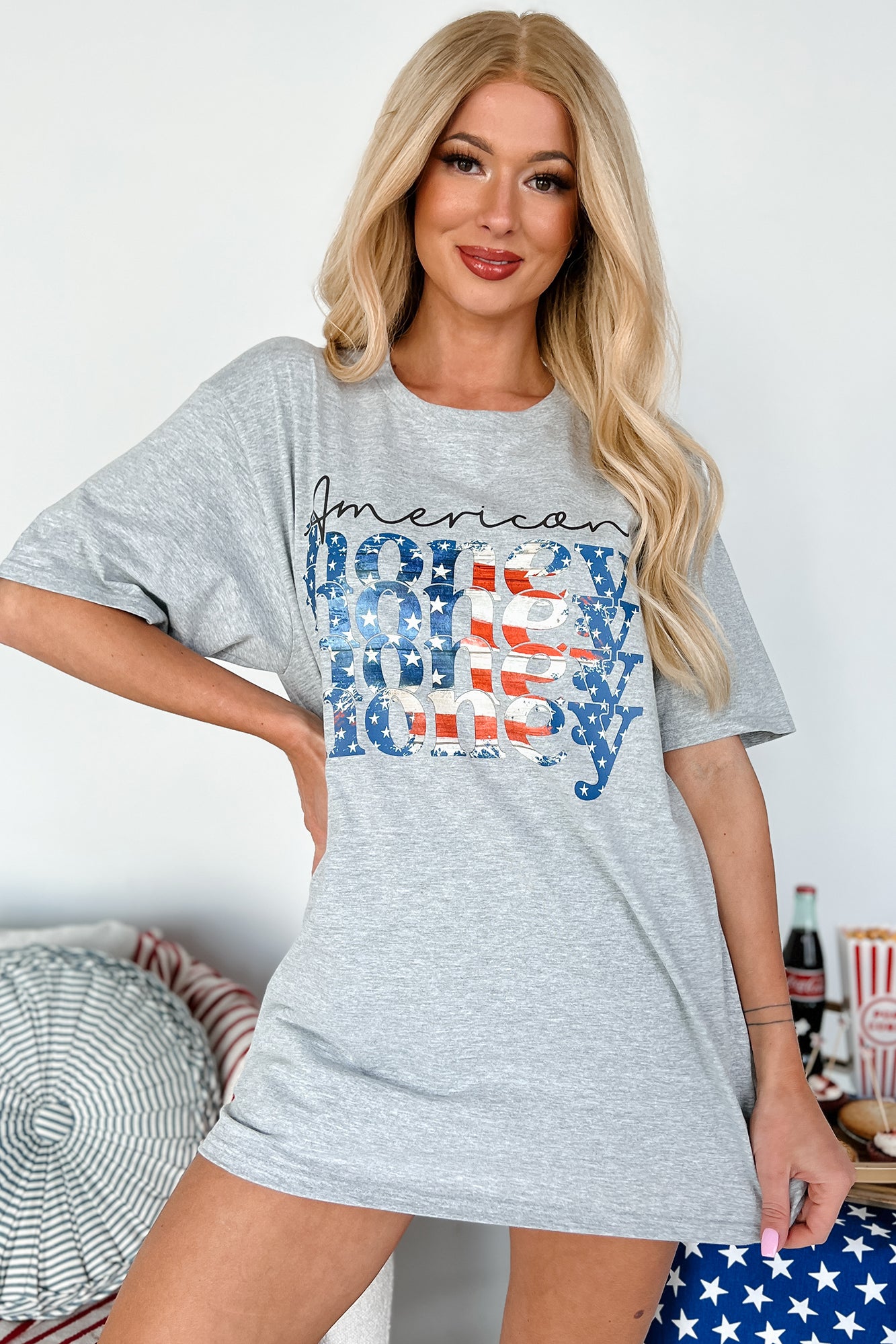 Sweet American Honey Graphic T-Shirt (Ash Grey) - Print On Demand - NanaMacs