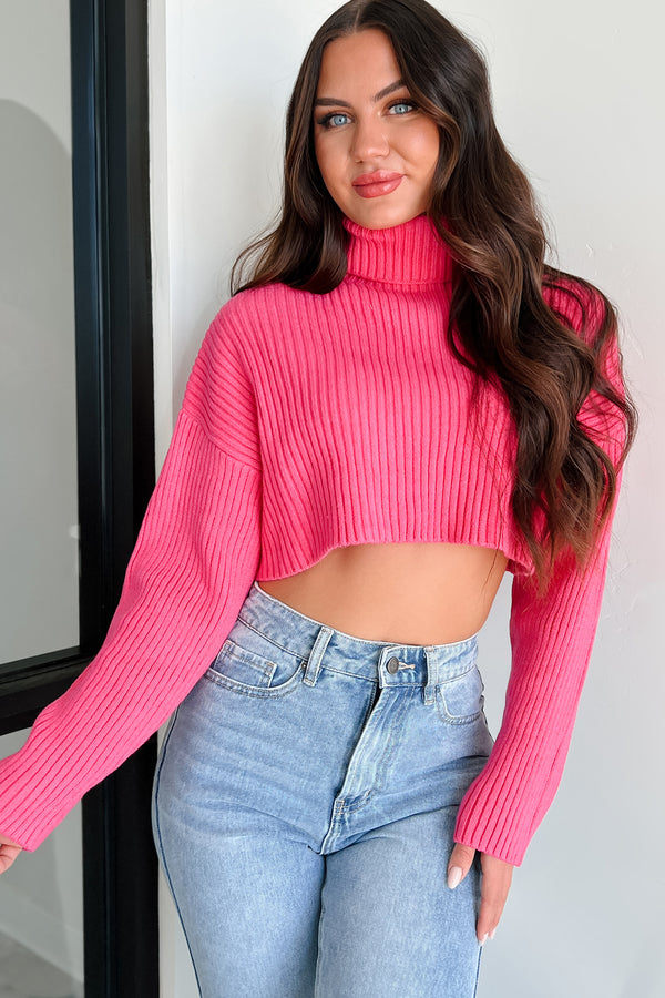 Pamela Turtleneck Crop Sweater (Super Pink) - NanaMacs