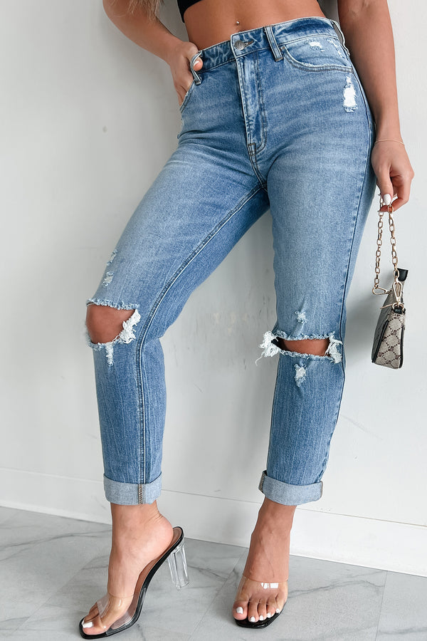 Barry High Rise Distressed Boyfriend Jeans (Medium Denim) - NanaMacs