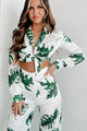 You Had Me At Aloha Tie Front Tropical Print Jumpsuit (White/Green Tropical) - NanaMacs