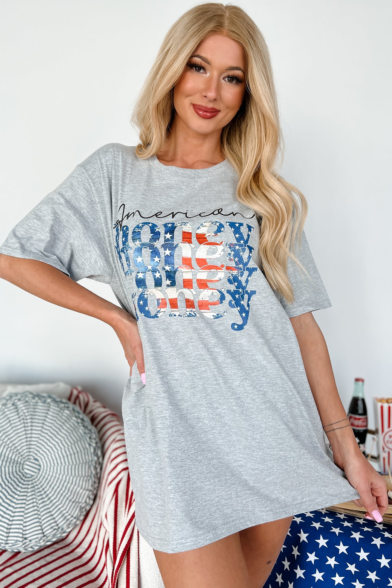 Sweet American Honey Graphic T-Shirt (Ash Grey) - Print On Demand - NanaMacs