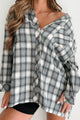 Cover Your Tracks Oversized Plaid Button-Down Shirt (Ivory/Grey) - NanaMacs