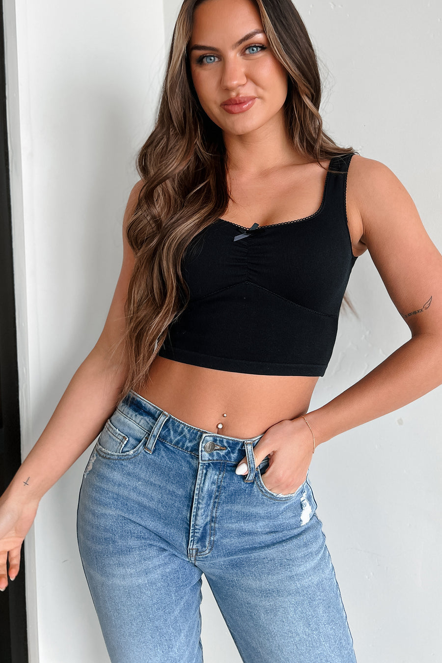 Always Doing More Sleeveless Ruched Crop Top (Black) - NanaMacs