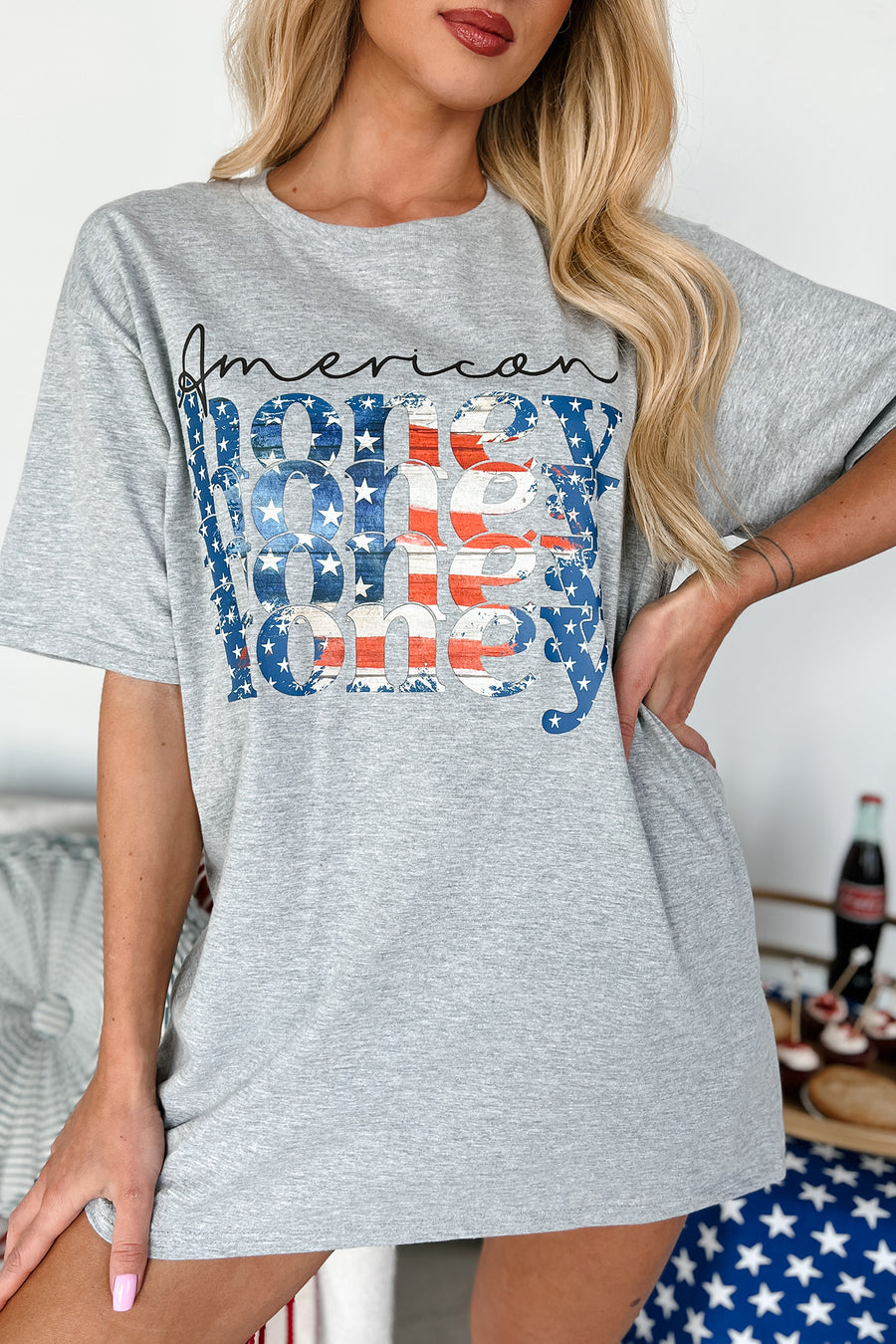 Sweet American Honey Graphic T-Shirt (Ash Grey) - Print On Demand