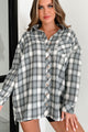 Cover Your Tracks Oversized Plaid Button-Down Shirt (Ivory/Grey) - NanaMacs