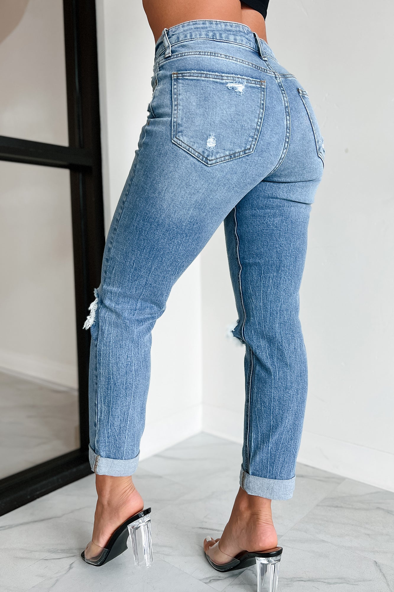 Barry High Rise Distressed Boyfriend Jeans (Medium Denim) · NanaMacs