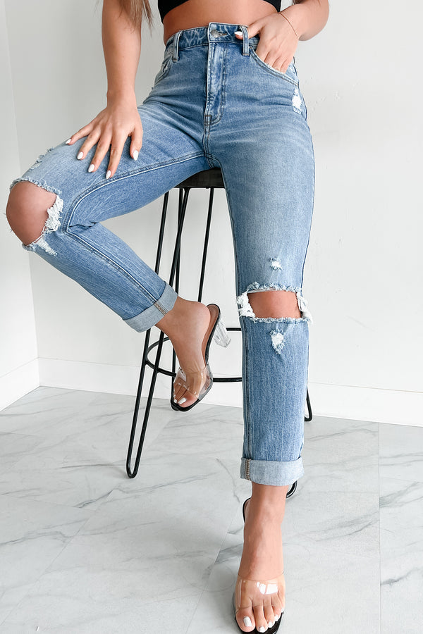 Barry High Rise Distressed Boyfriend Jeans (Medium Denim) - NanaMacs