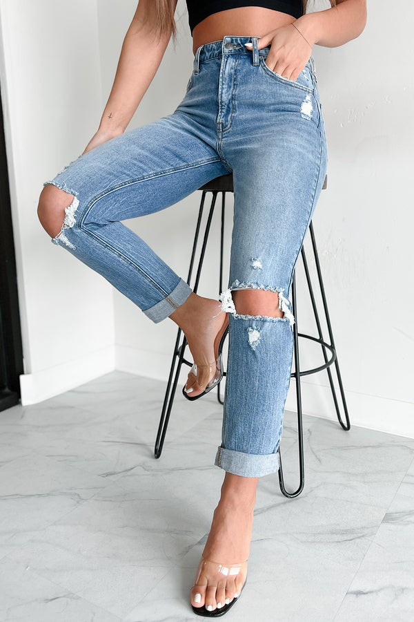 Barry High Rise Distressed Boyfriend Jeans (Medium Denim) - NanaMacs