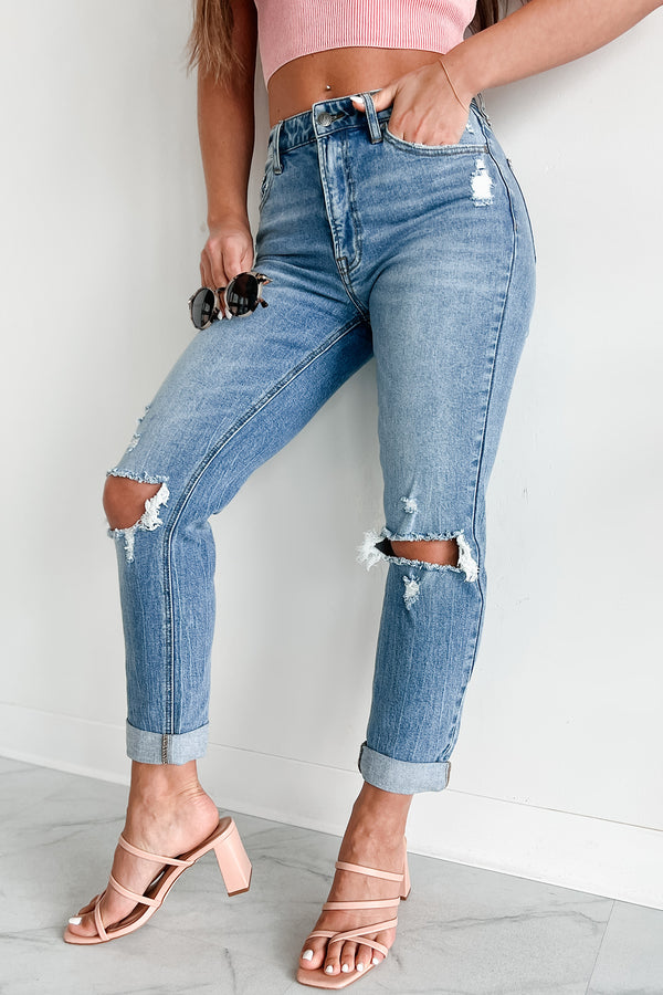 Barry High Rise Distressed Boyfriend Jeans (Medium Denim) - NanaMacs