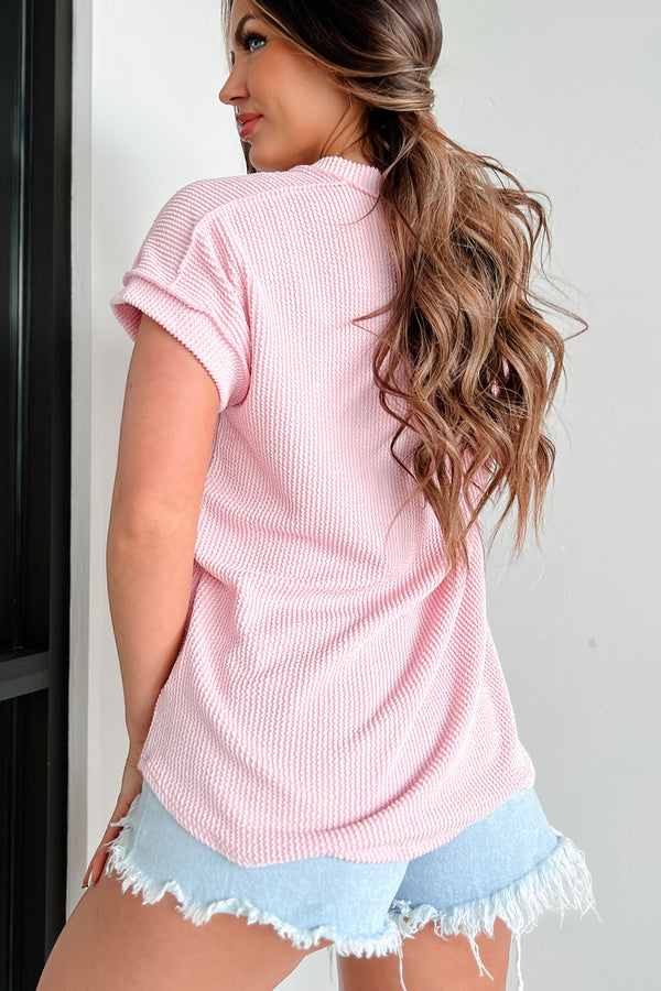 Simple Questions Urban Ribbed V-Neck Top (Pink) - NanaMacs