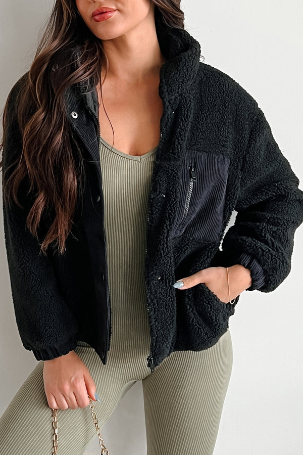 Breezy Nights Sherpa Jacket (Black) - NanaMacs