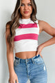 I Always Know Striped Sleeveless Crop Top (Ivory/Fuchsia) - NanaMacs