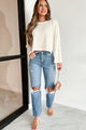 Donnie Textured Knit Long Sleeve Crop Top (Ivory) - NanaMacs