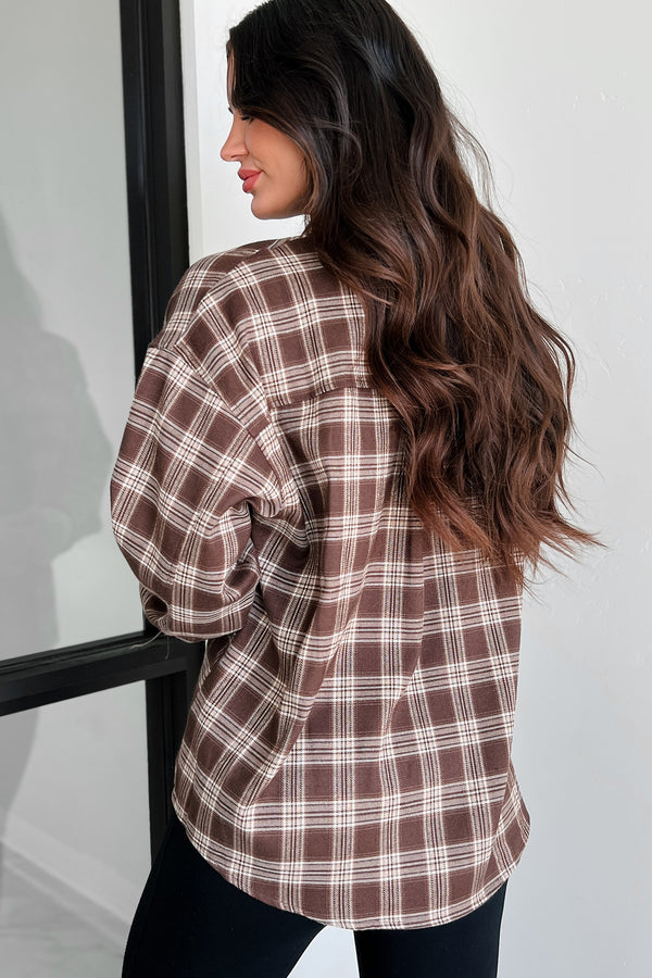 Stay Humble Oversized Plaid Shirt (Brown/Cream Plaid) - NanaMacs