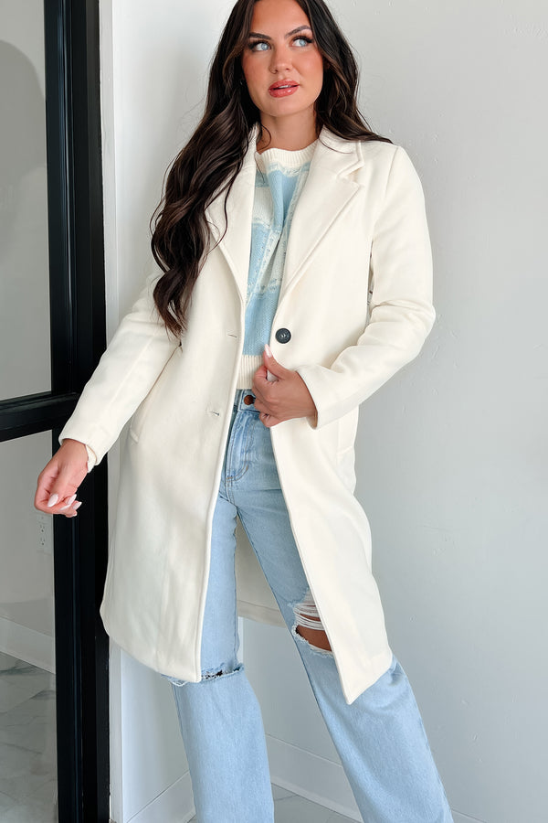 Fashionable For Fall Brushed Fleece Trench Coat (Ivory) - NanaMacs