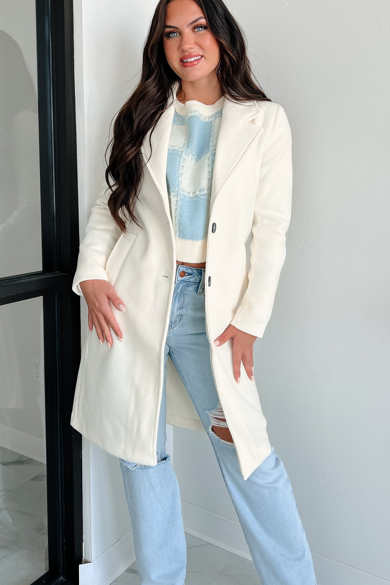 Fashionable For Fall Brushed Fleece Trench Coat (Ivory) - NanaMacs