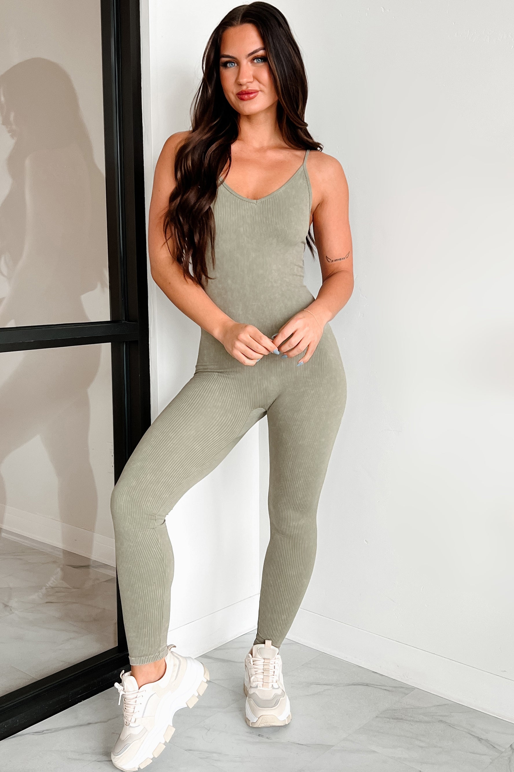 DOORBUSTER Better Things Are Coming Ribbed Cami Jumpsuit (Olive) - NanaMacs