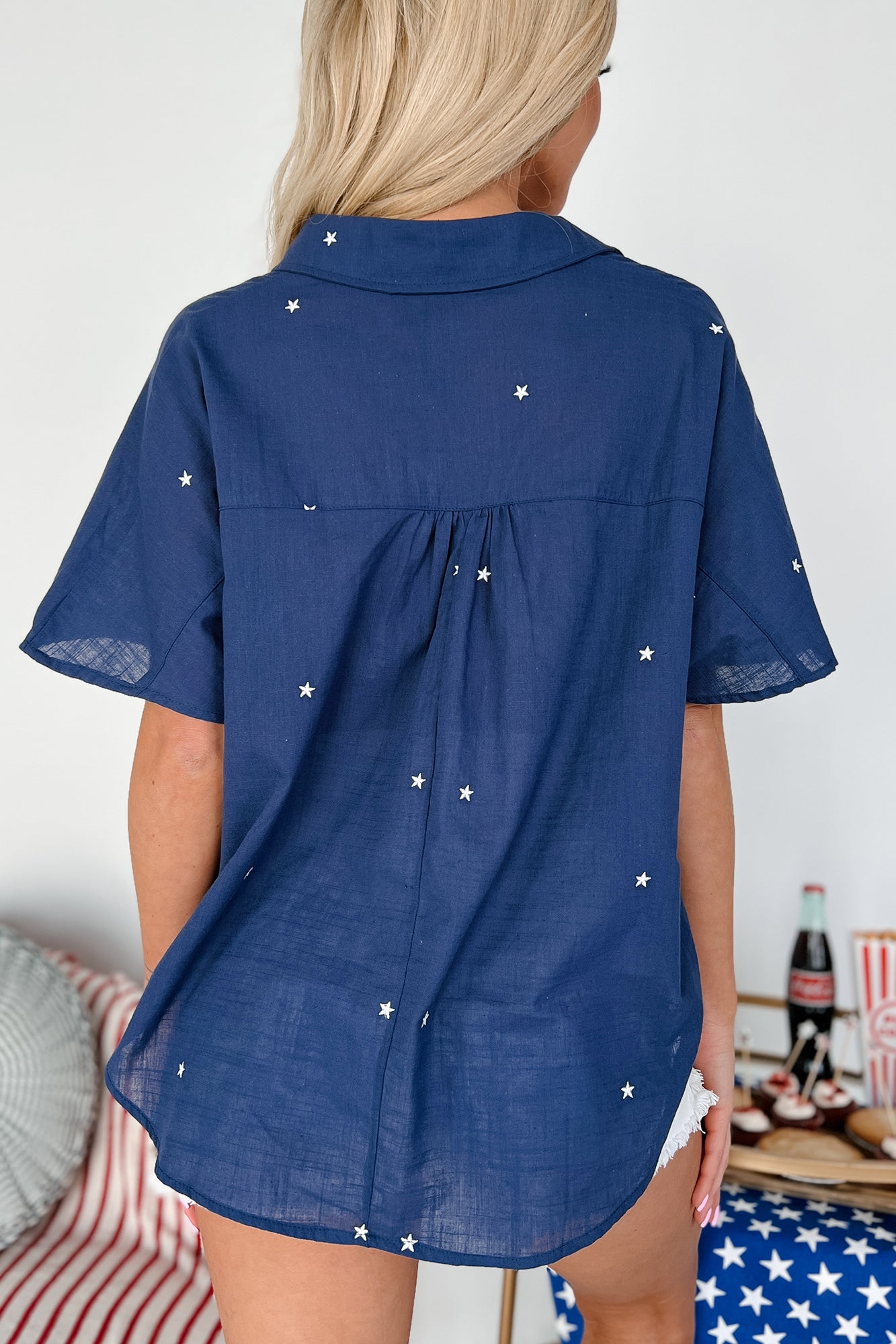 Stateside Star Embroidered Blouse (Navy/White) - NanaMacs