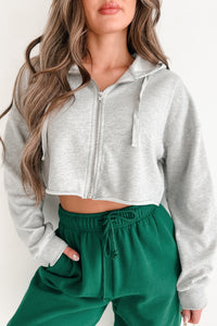 Just Another Day Crop Zip-Up Hoodie (Heather Grey) - NanaMacs