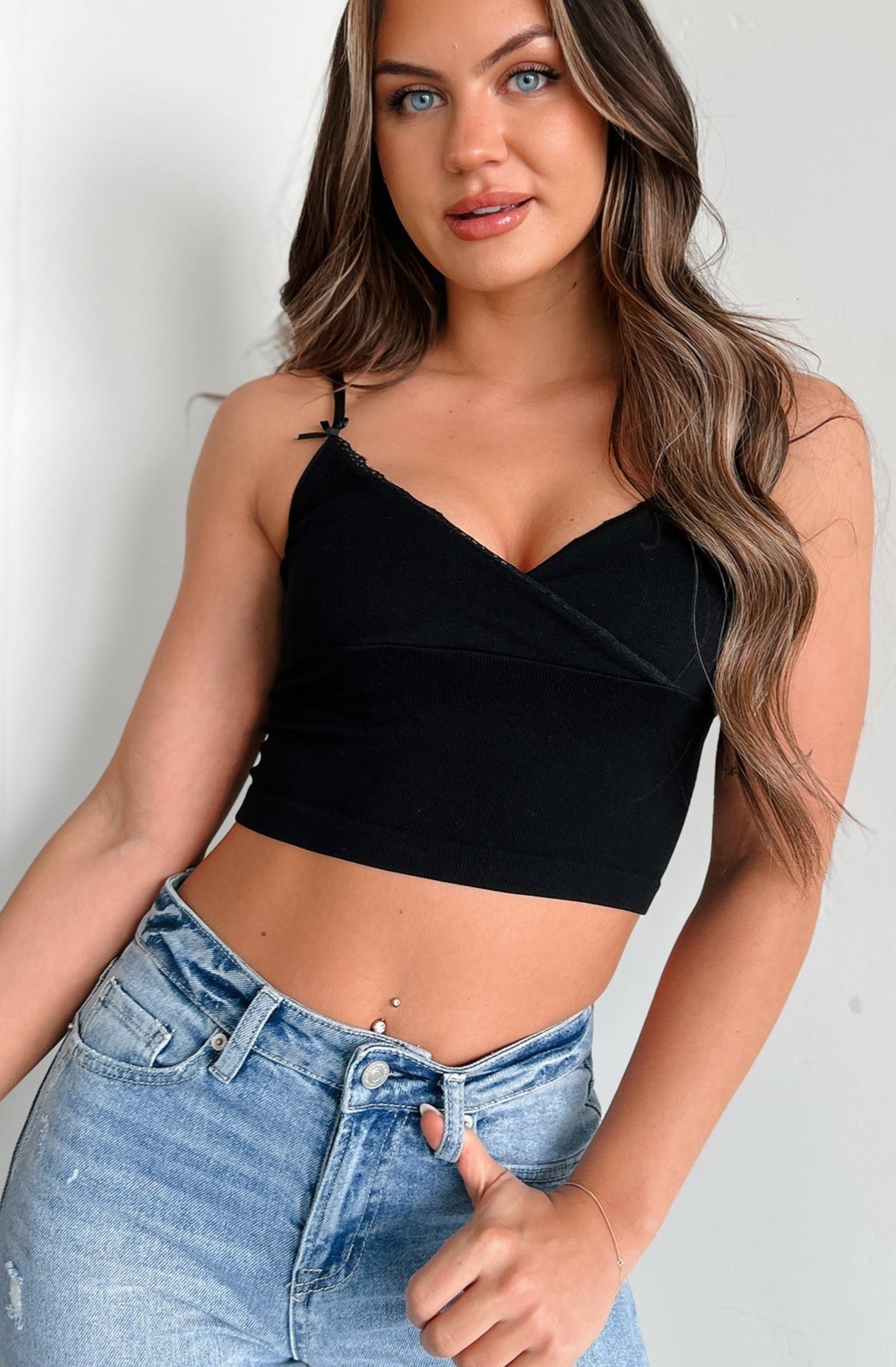 Developing Feelings Lace Trim Cami Crop Top (Black) - NanaMacs