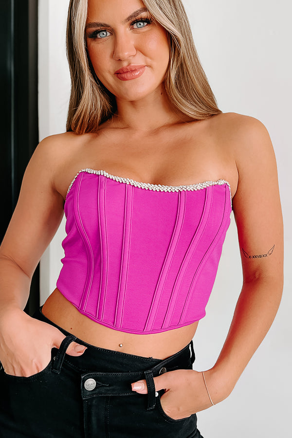 Luxurious Living Rhinestone Trim Corset Top (Magenta) - NanaMacs