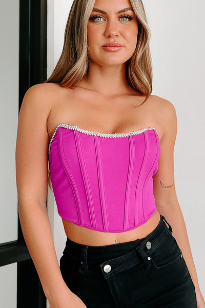 Luxurious Living Rhinestone Trim Corset Top (Magenta) - NanaMacs