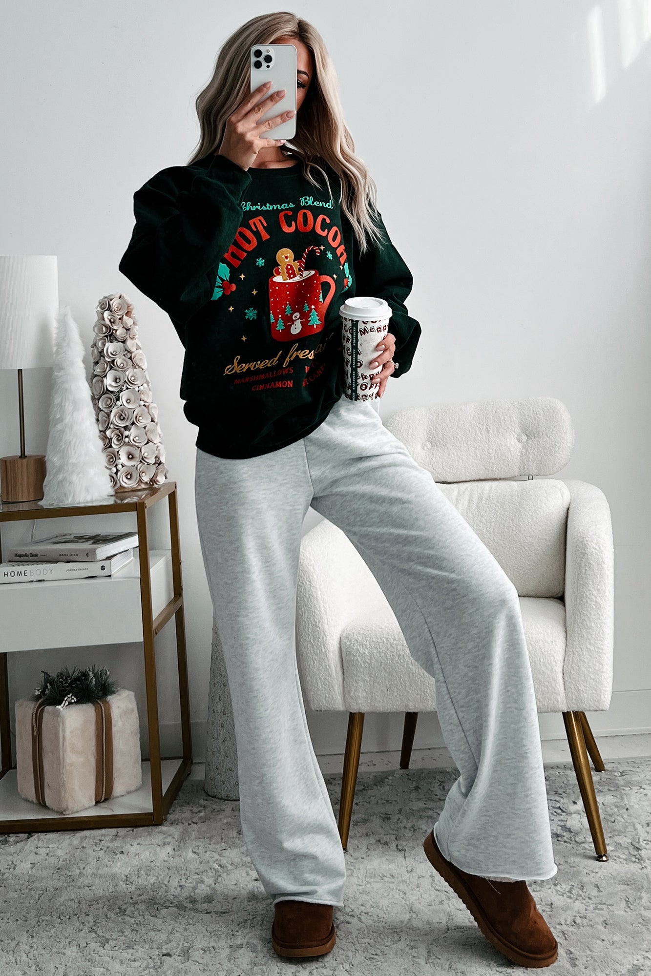 "Christmas Blend Hot Cocoa" Graphic Sweatshirt (Forest) - NanaMacs