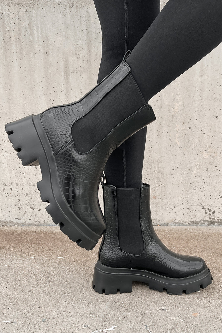 Depp Faux Croc Chelsea Boots (Black) - NanaMacs