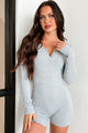 DOORBUSTER Moonlit Dreams Ribbed Long Sleeve Henley Romper (Heather Grey) - NanaMacs