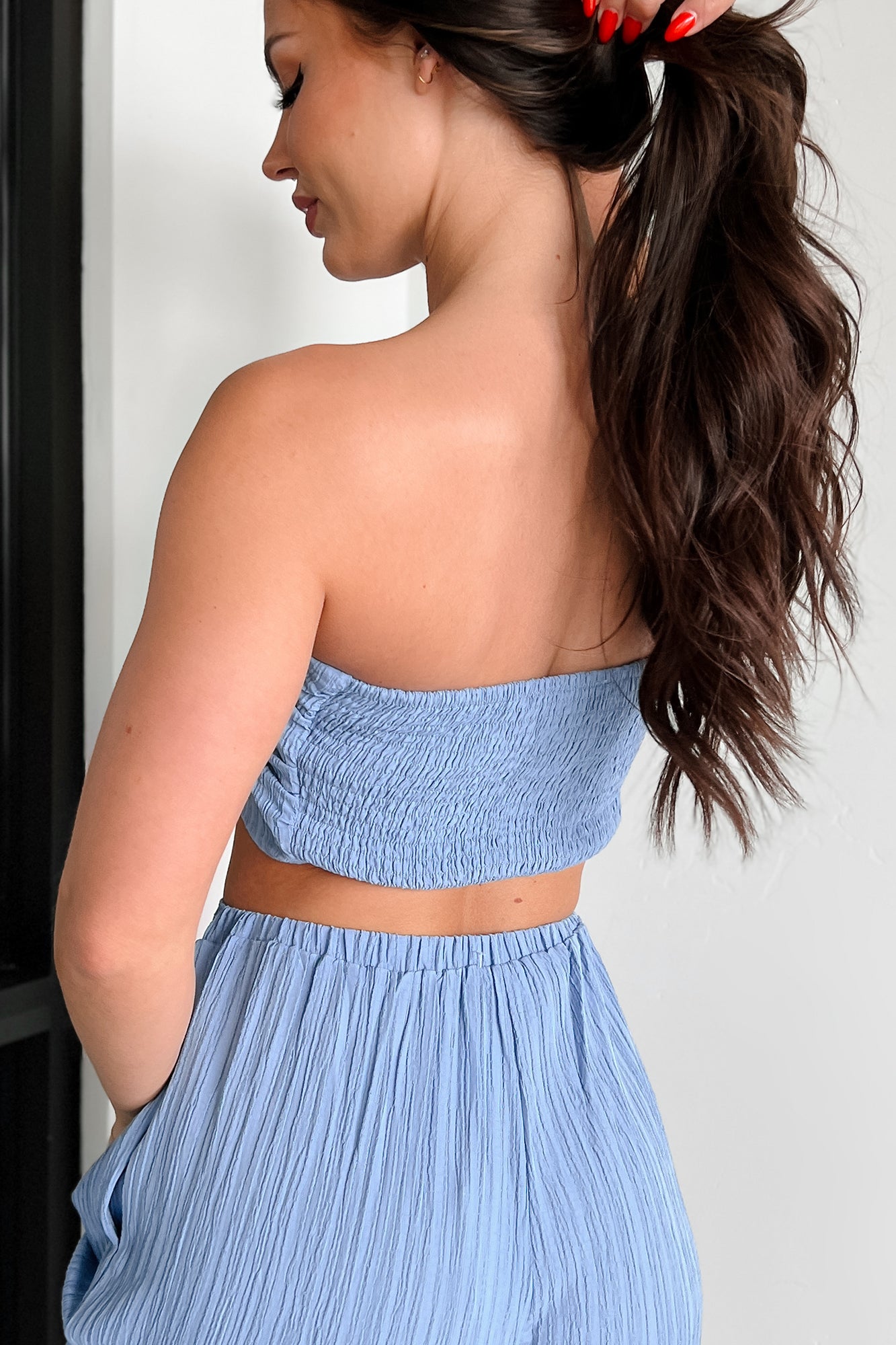 Sizzling Summer Ruched Bandeau Top (Lotus Blue) - NanaMacs