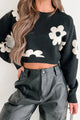 Flower Fever Floral Crop Sweater (Black/Cream) - NanaMacs