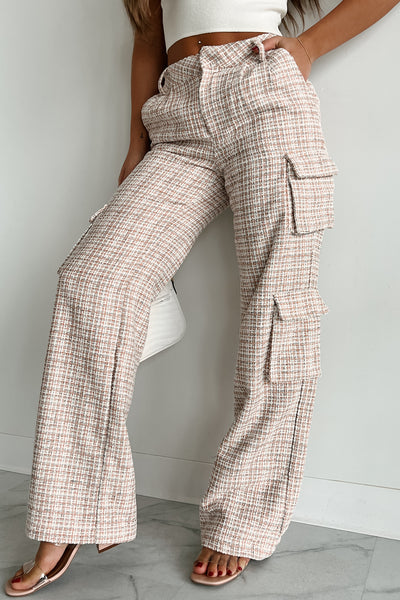 Sunny Situation Tweed Cargo Pants (White/Tangerine) - NanaMacs