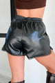 Chic Rebel Faux Leather Shorts With Lace Hem (Black)