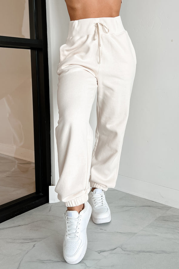 DOORBUSTER Nevada High Waisted Fleece Sweatpants (Cream) - NanaMacs