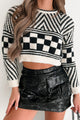 Got You Puzzled Mixed Pattern Crop Sweater (Black/White) - NanaMacs