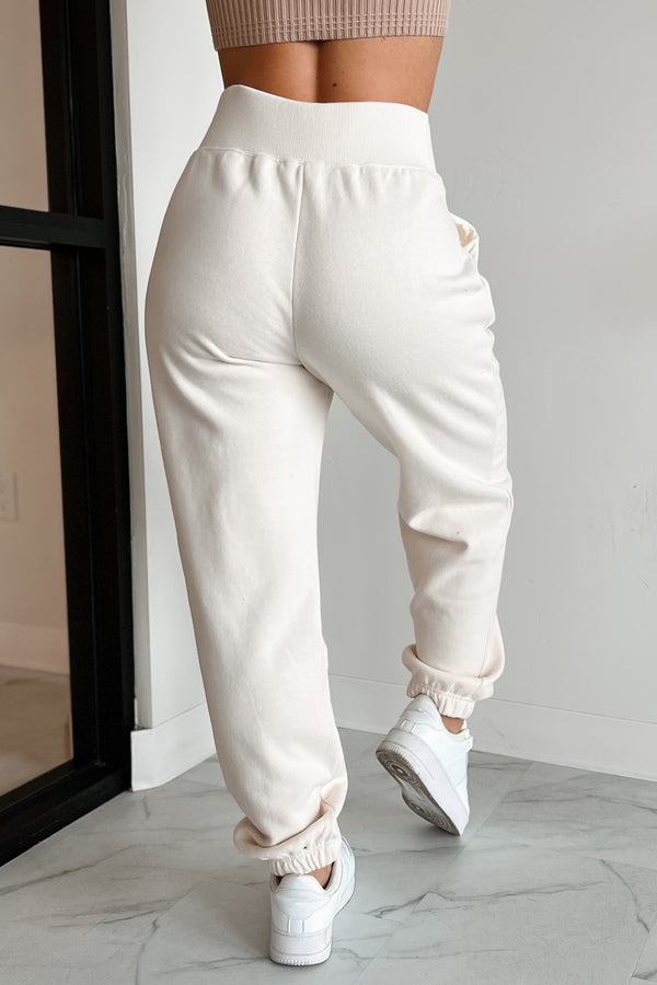 DOORBUSTER Nevada High Waisted Fleece Sweatpants (Cream) - NanaMacs