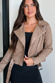 Respect The Unexpected Faux Suede Moto Jacket (Coffee) - NanaMacs