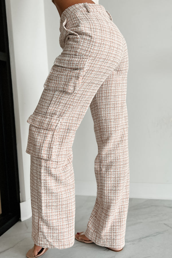 Sunny Situation Tweed Cargo Pants (White/Tangerine) - NanaMacs