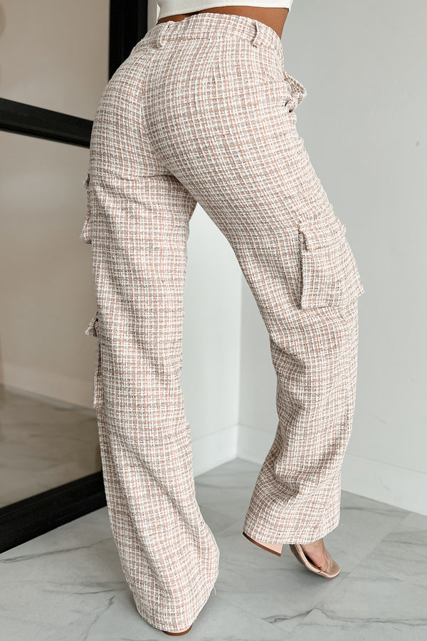 Sunny Situation Tweed Cargo Pants (White/Tangerine) - NanaMacs