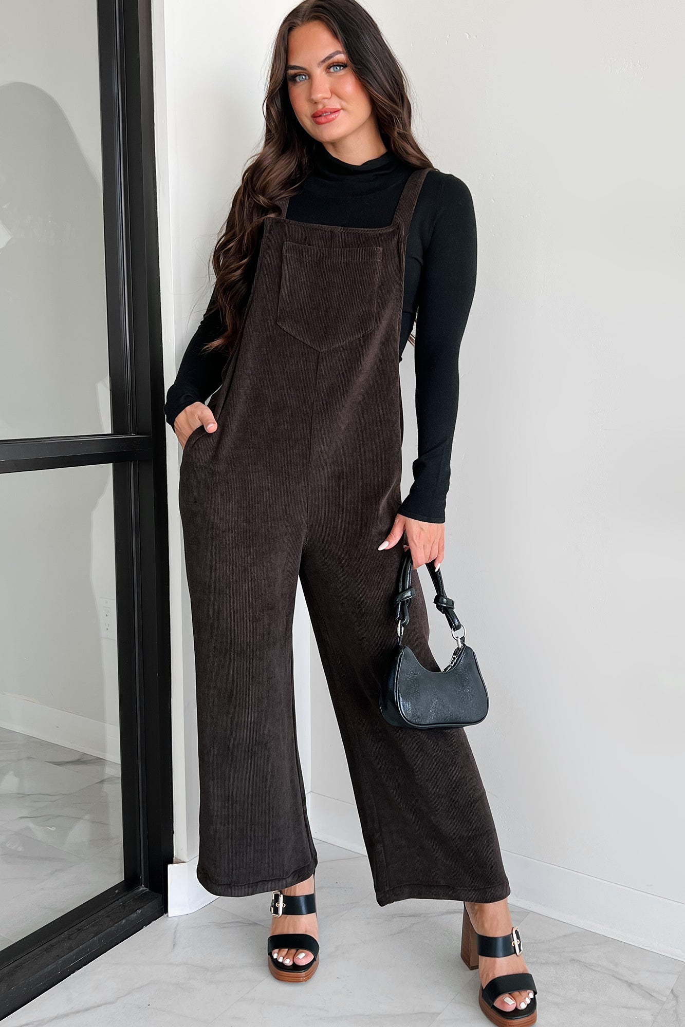 Playful Impression Soft Corduroy Overall Jumpsuit (Dark Brown