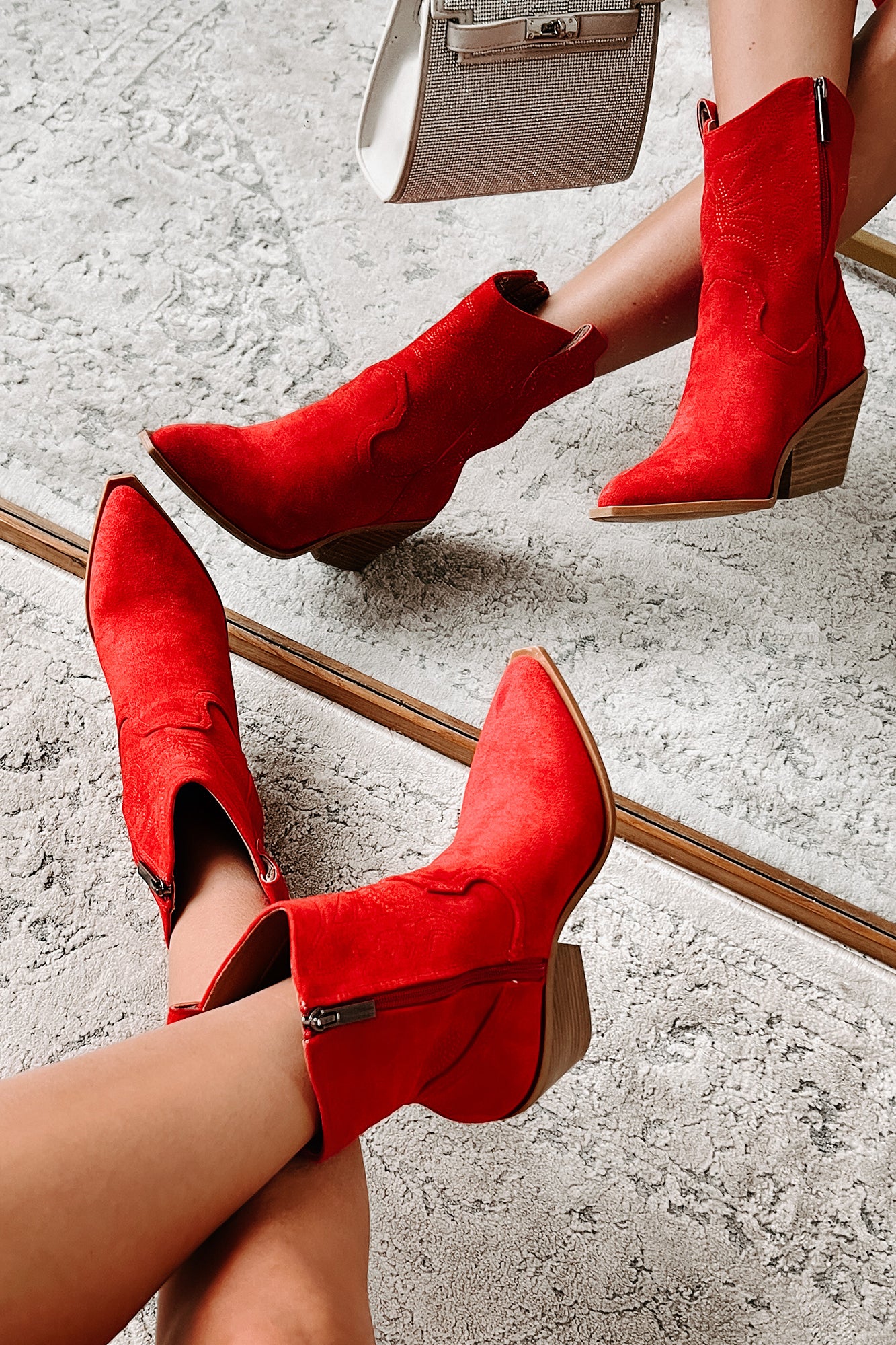 Red faux hot sale suede boots