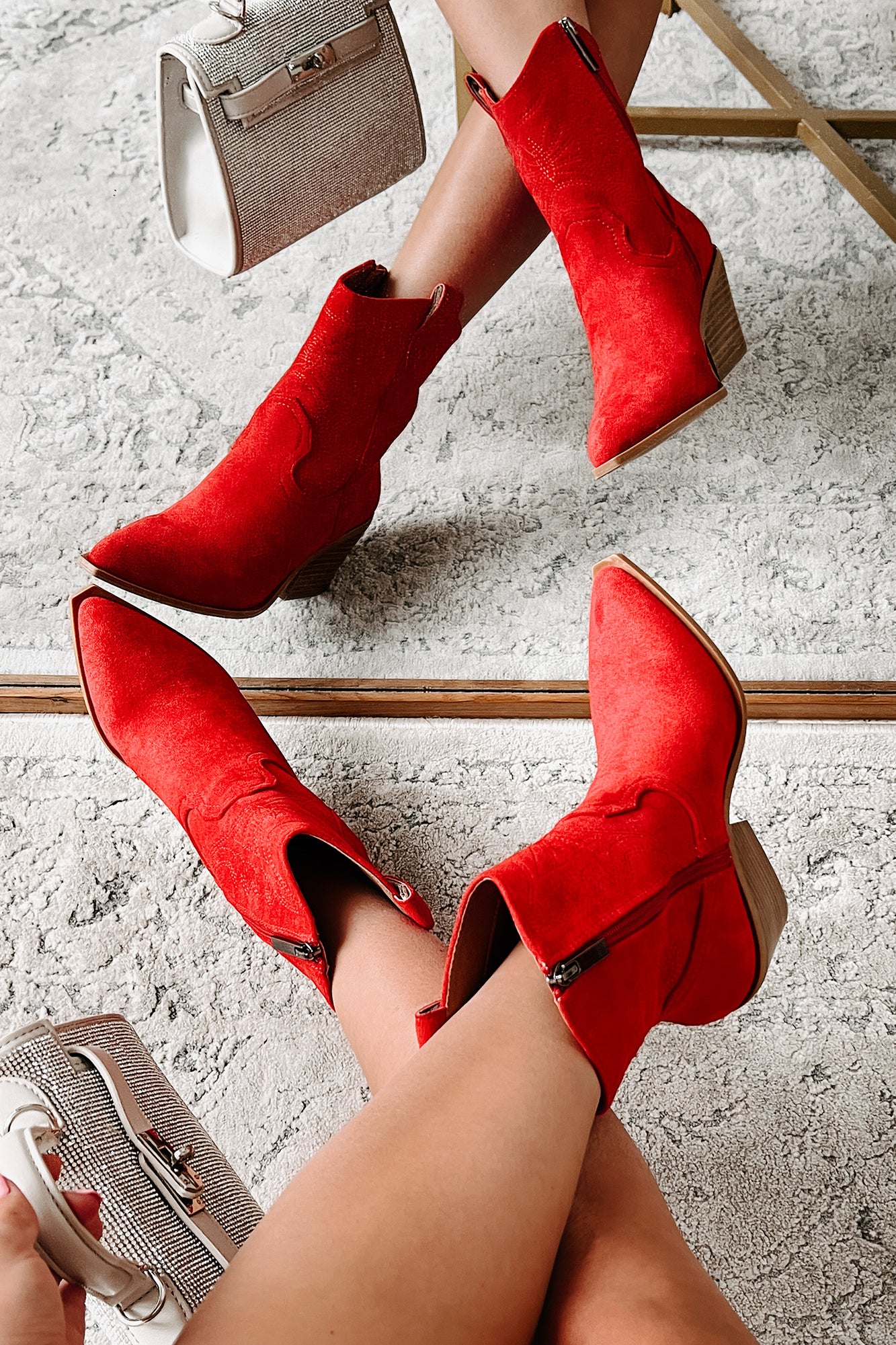 Rowdy Nights Faux Suede Western Booties (Red Suede) - NanaMacs