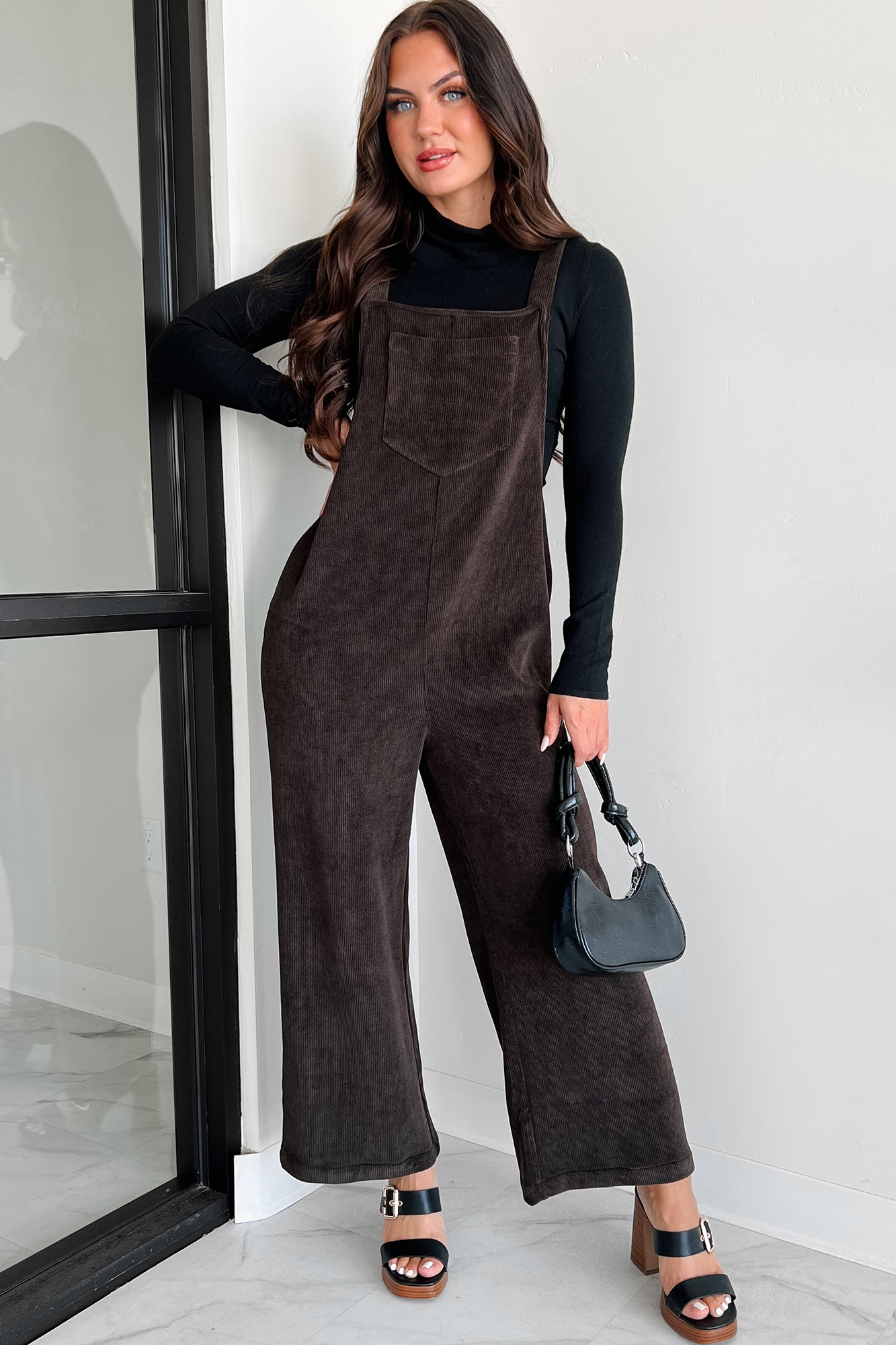 Playful Impression Soft Corduroy Overall Jumpsuit (Dark Brown