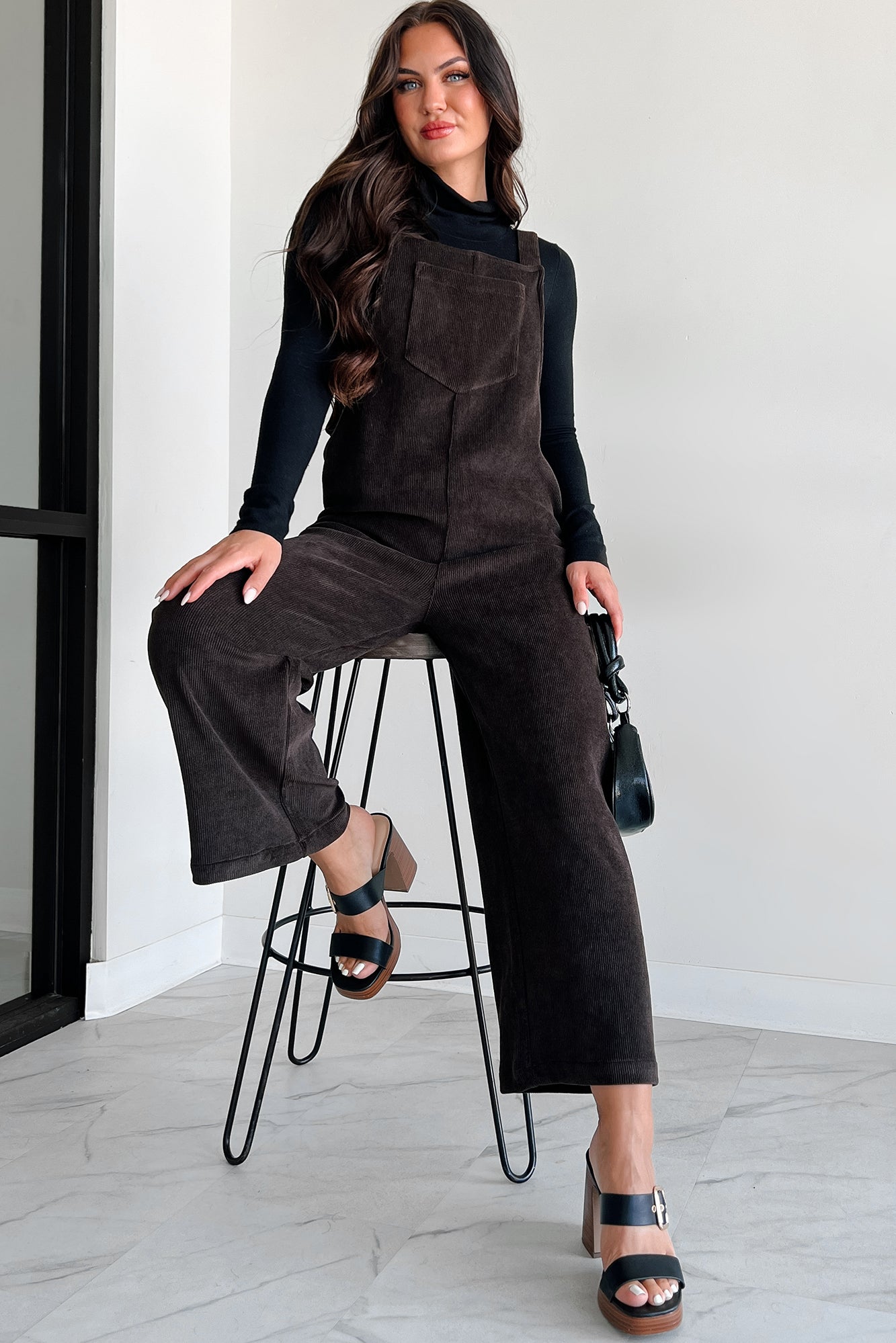 Playful Impression Soft Corduroy Overall Jumpsuit (Dark Brown